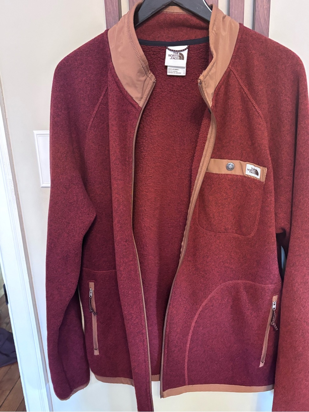 The North Face Men's Burgundy and Tan Fleece Jacket - Picture 4 of 5